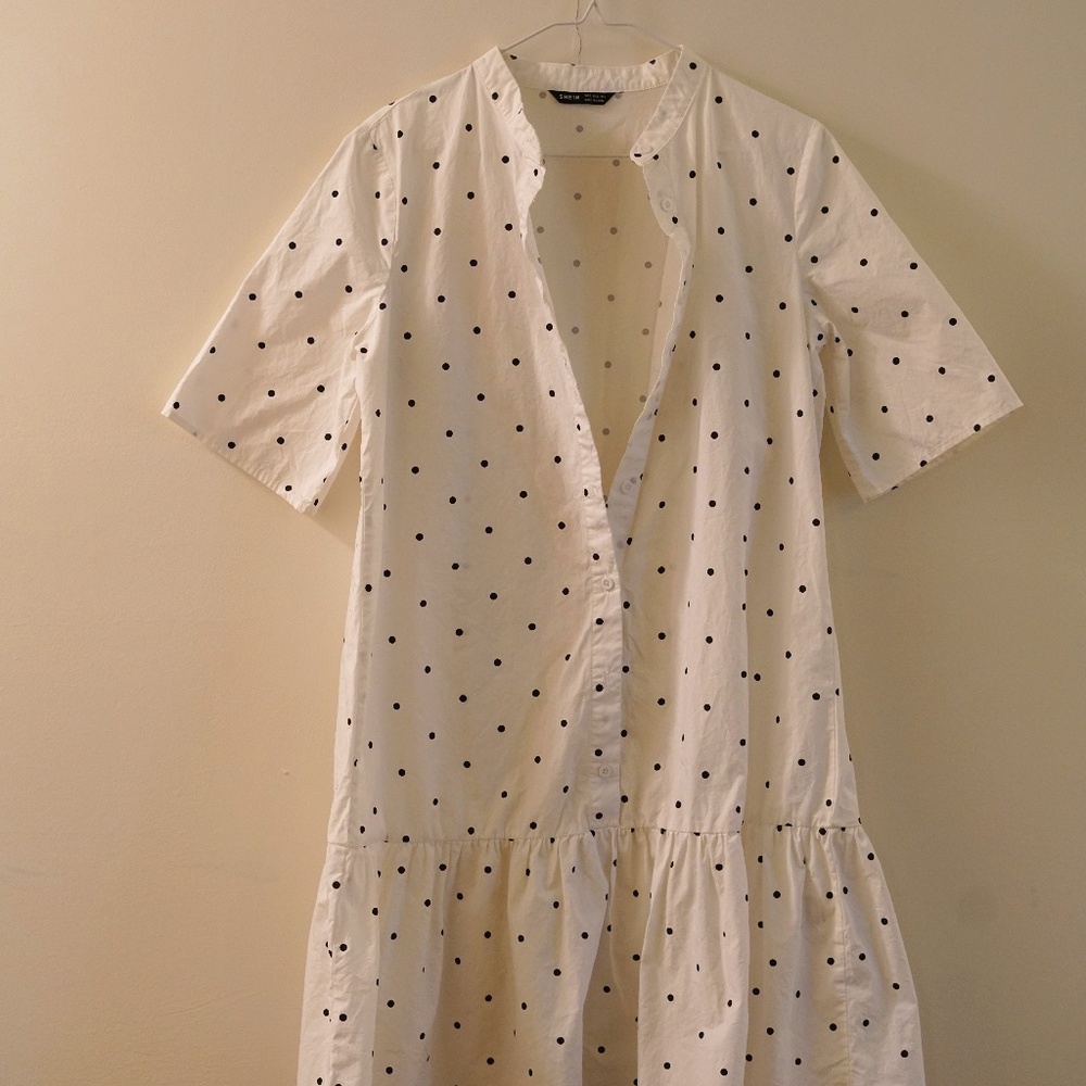 Polka Dot Mock Neck Smock Dress